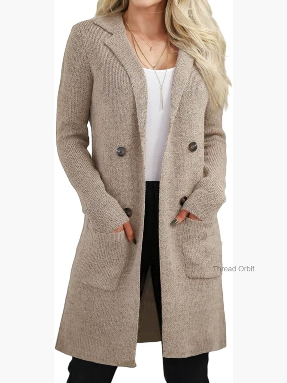 Open Front Long Cardigan Sweater Knit Jacket Coatigan Pockets Casual